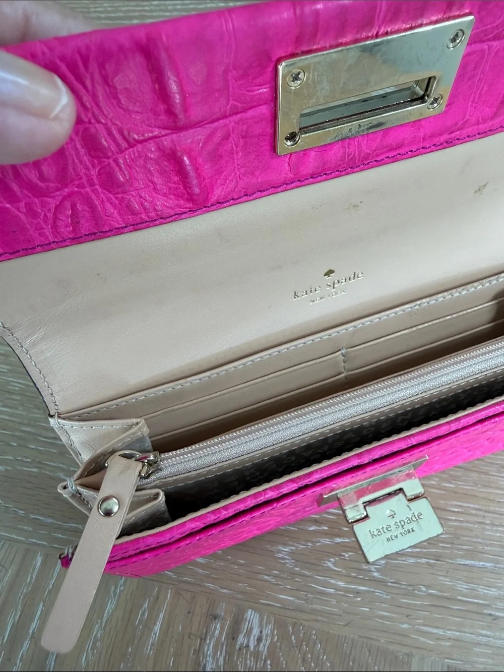 HOT PINK Kate Spade New York Wallet Textured Crocodile Embossed Leather Finish